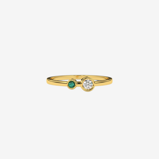 "Jude" Two Bezel set Diamond and Emerald Ring- Green - 14k Yellow Gold - Jewelry - Goldie Paris Jewelry - Bezel Ring stackable