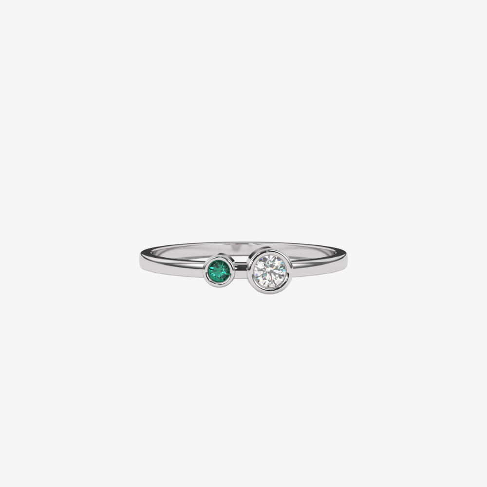 "Jude" Two Bezel set diamond Ring- Green - 14k White Gold - Jewelry - Goldie Paris Jewelry - Bezel Ring