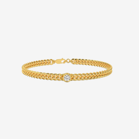 Bezel-Set Diamond Curb Chain Bracelet - 14k Yellow Gold - Jewelry - Goldie Paris Jewelry - Bezel Bracelet