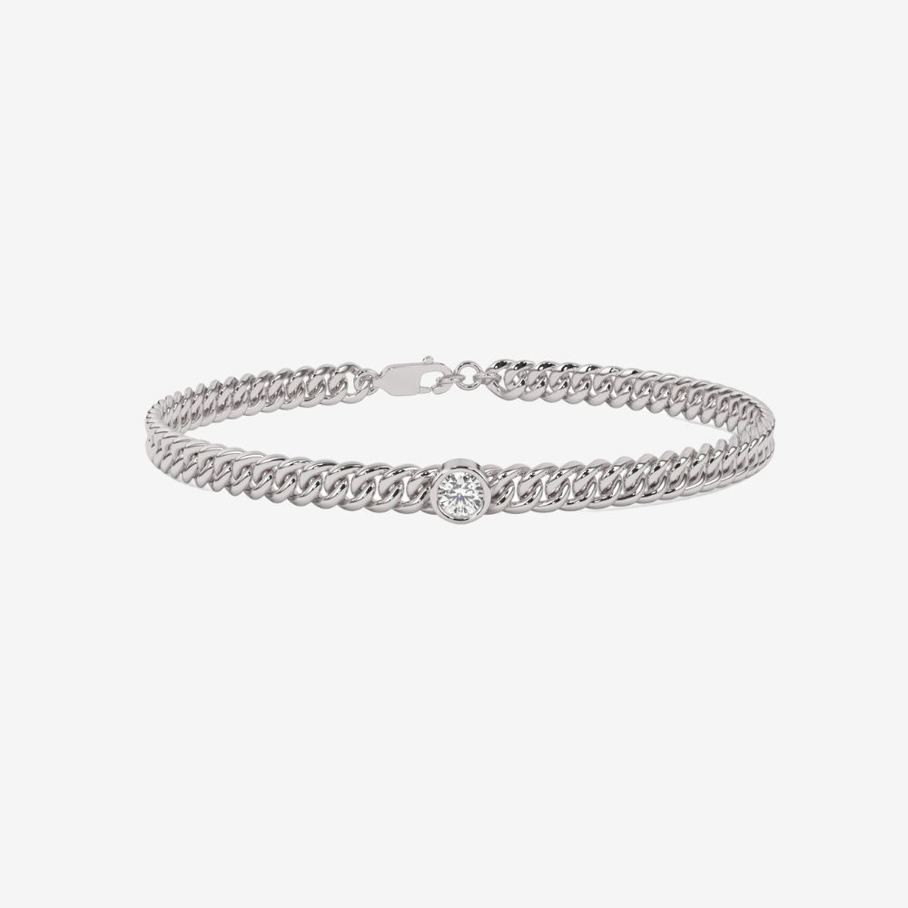 Bezel-Set Diamond Curb Chain Bracelet - 14k White Gold - Jewelry - Goldie Paris Jewelry - Bezel Bracelet