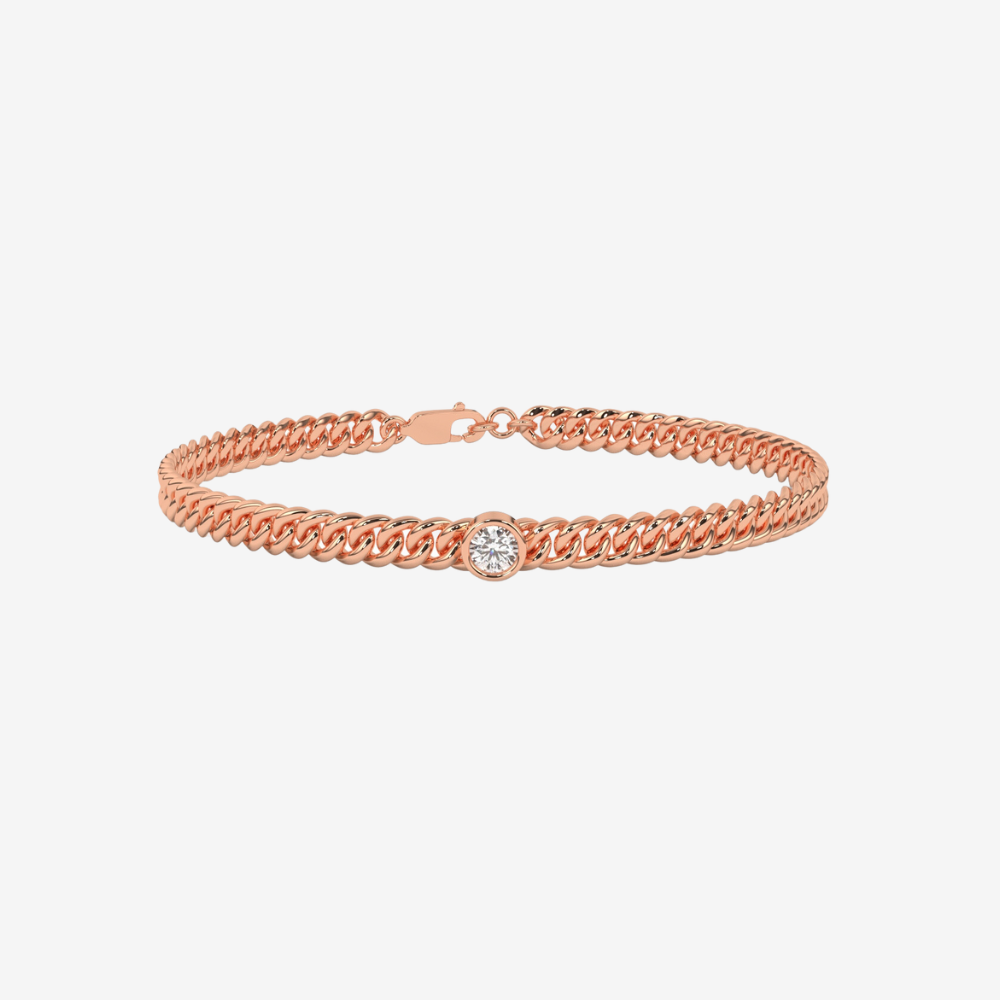Bezel-Set Diamond Curb Chain Bracelet - 14k Rose Gold - Jewelry - Goldie Paris Jewelry - Bezel Bracelet