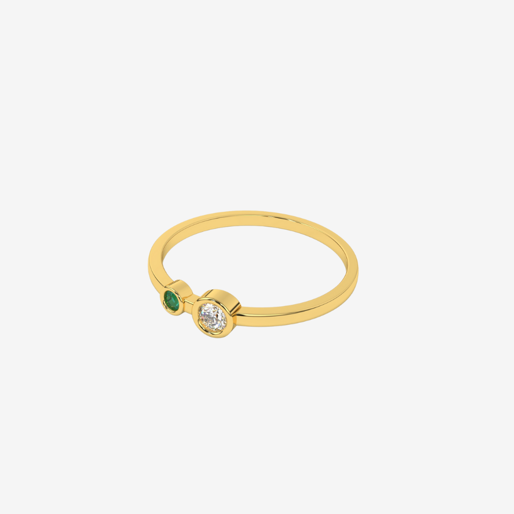 "Jude" Two Bezel set diamond Ring- Green - - Jewelry - Goldie Paris Jewelry - Bezel Ring