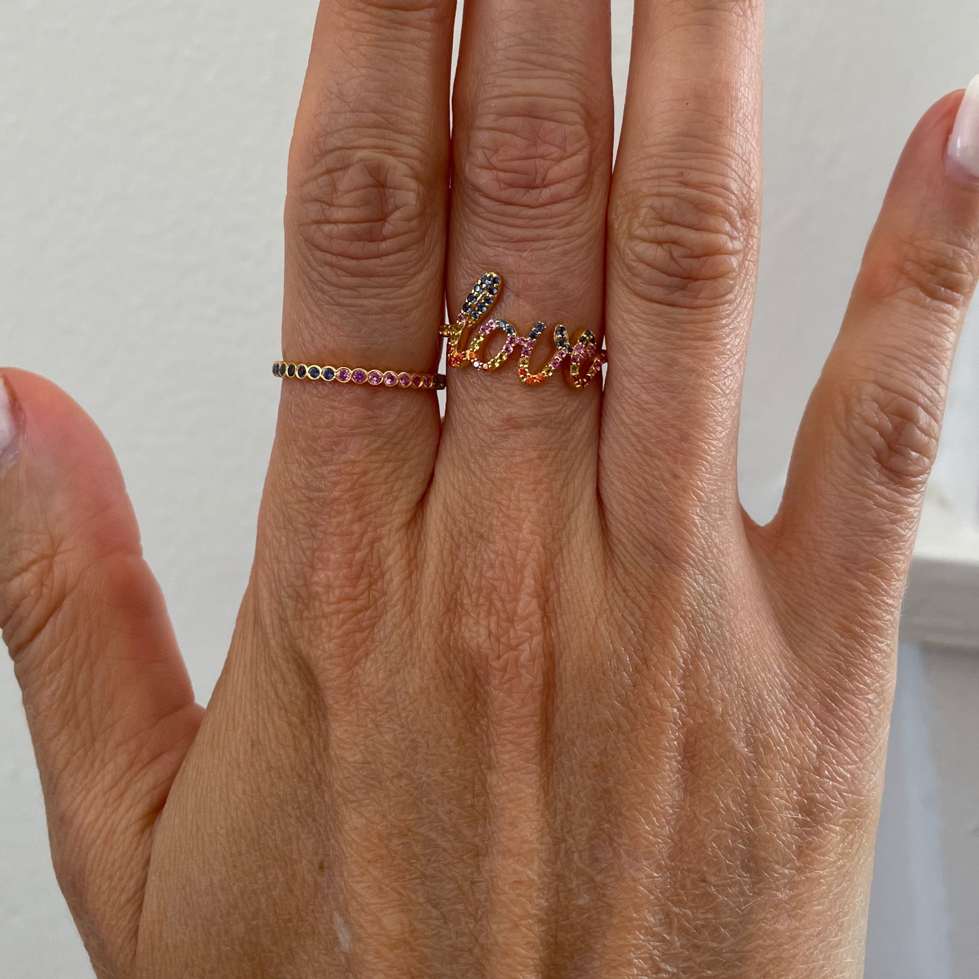 "Ilana" Stackable Bezel Diamond Eternity Band - Rainbow - - Jewelry - Goldie Paris Jewelry - Bezel Ring stackable