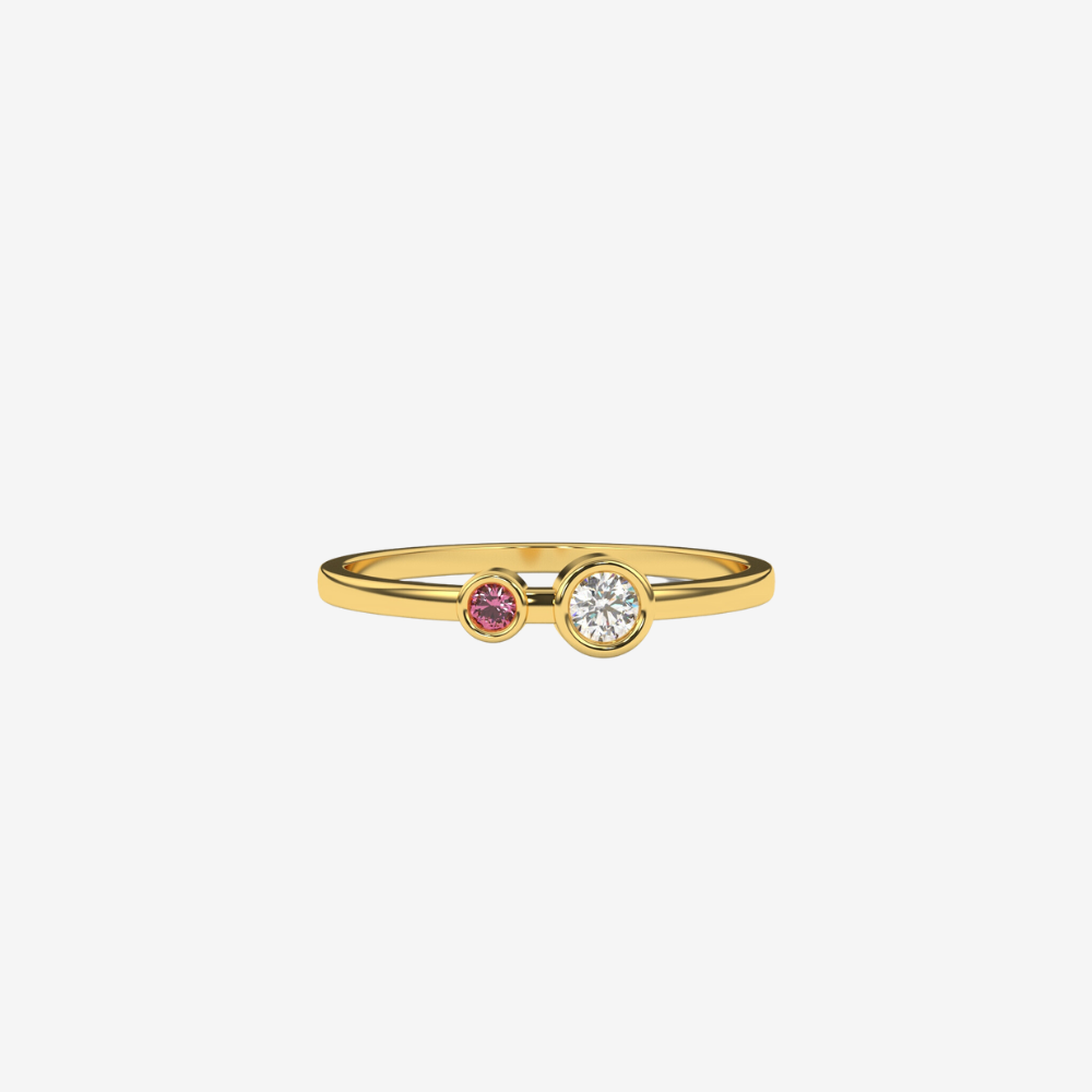 "Jude" Two Bezel set diamond Ring- Pink - 14k Yellow Gold - Jewelry - Goldie Paris Jewelry - Bezel Ring