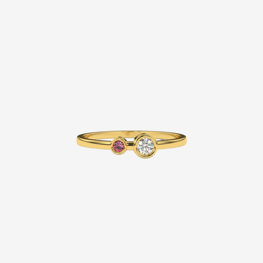 "Jude" Two Bezel set diamond Ring- Pink - 14k Yellow Gold - Jewelry - Goldie Paris Jewelry - Bezel Ring stackable