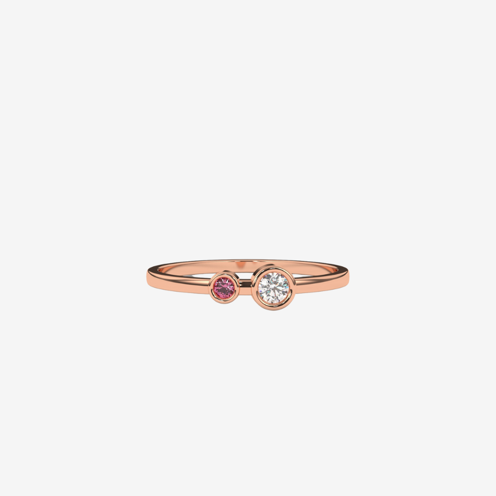 "Jude" Two Bezel set diamond Ring- Pink - 14k Rose Gold - Jewelry - Goldie Paris Jewelry - Bezel Ring stackable