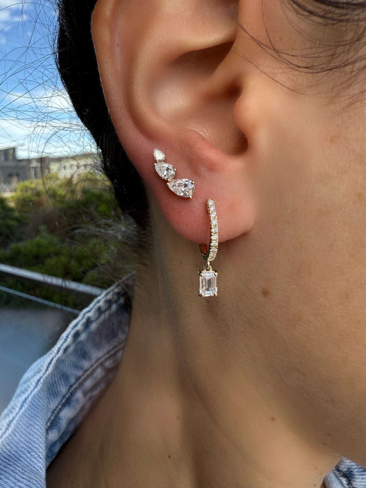 Emerald Drop Diamonds Hoops- Pair