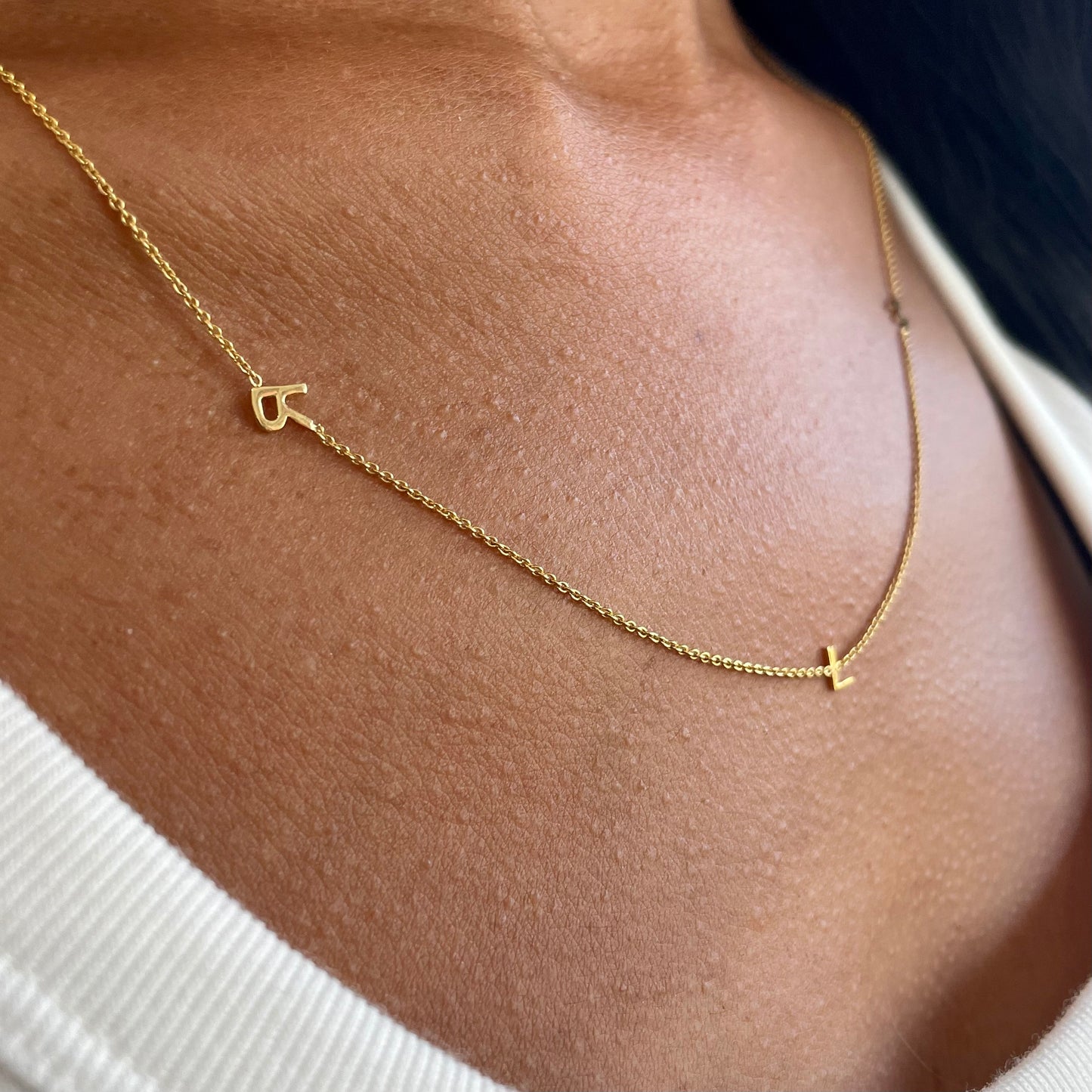 3 Initials Letter Solid Gold Necklace - - Jewelry - Goldie Paris Jewelry - Moms Necklace