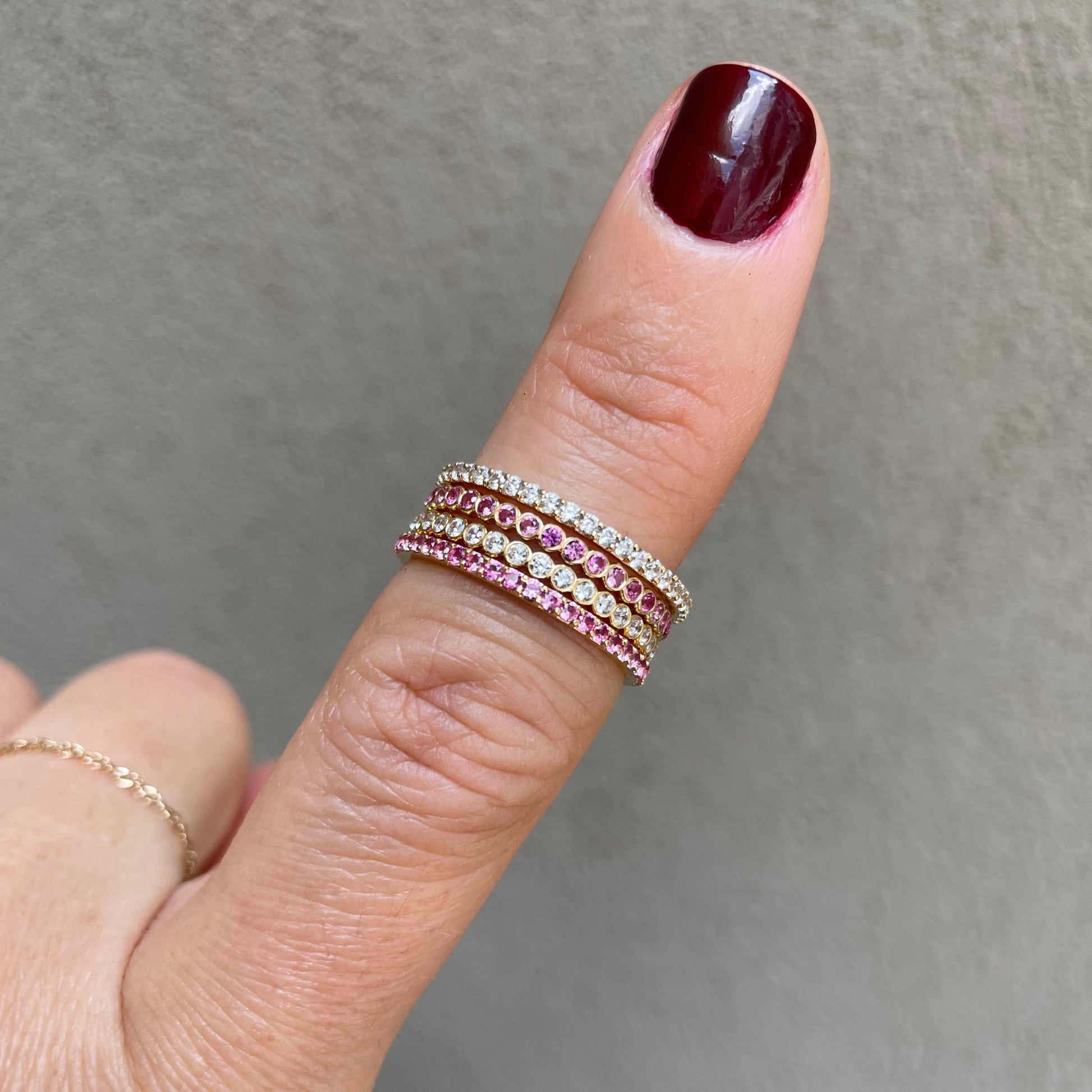 "Eliza" Stackable Pavé Diamond Eternity Band- Pink - - Jewelry - Goldie Paris Jewelry - Ring stackable