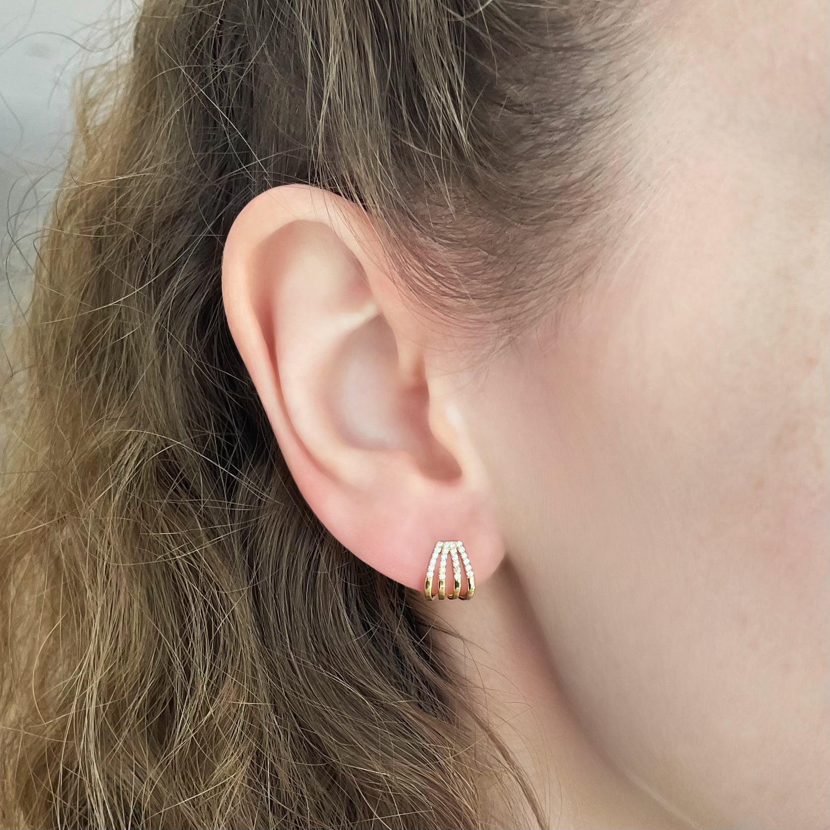 Triple Row Pavé Diamond Ear Cuff Huggies Earrings - - Jewelry - Goldie Paris Jewelry - Earring