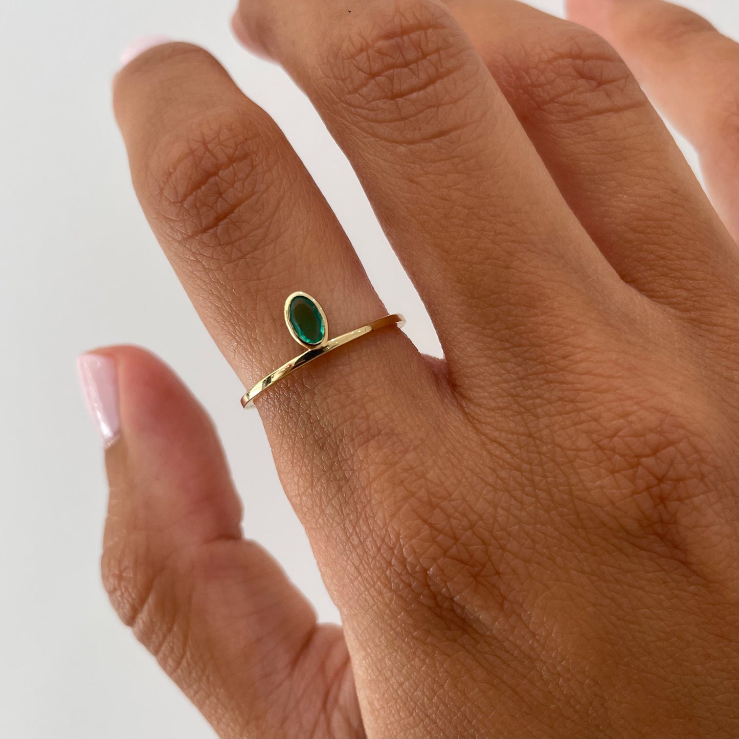 "Lou" Oval Emerald Ring - Green - - Jewelry - Goldie Paris Jewelry - Ring stackable statement