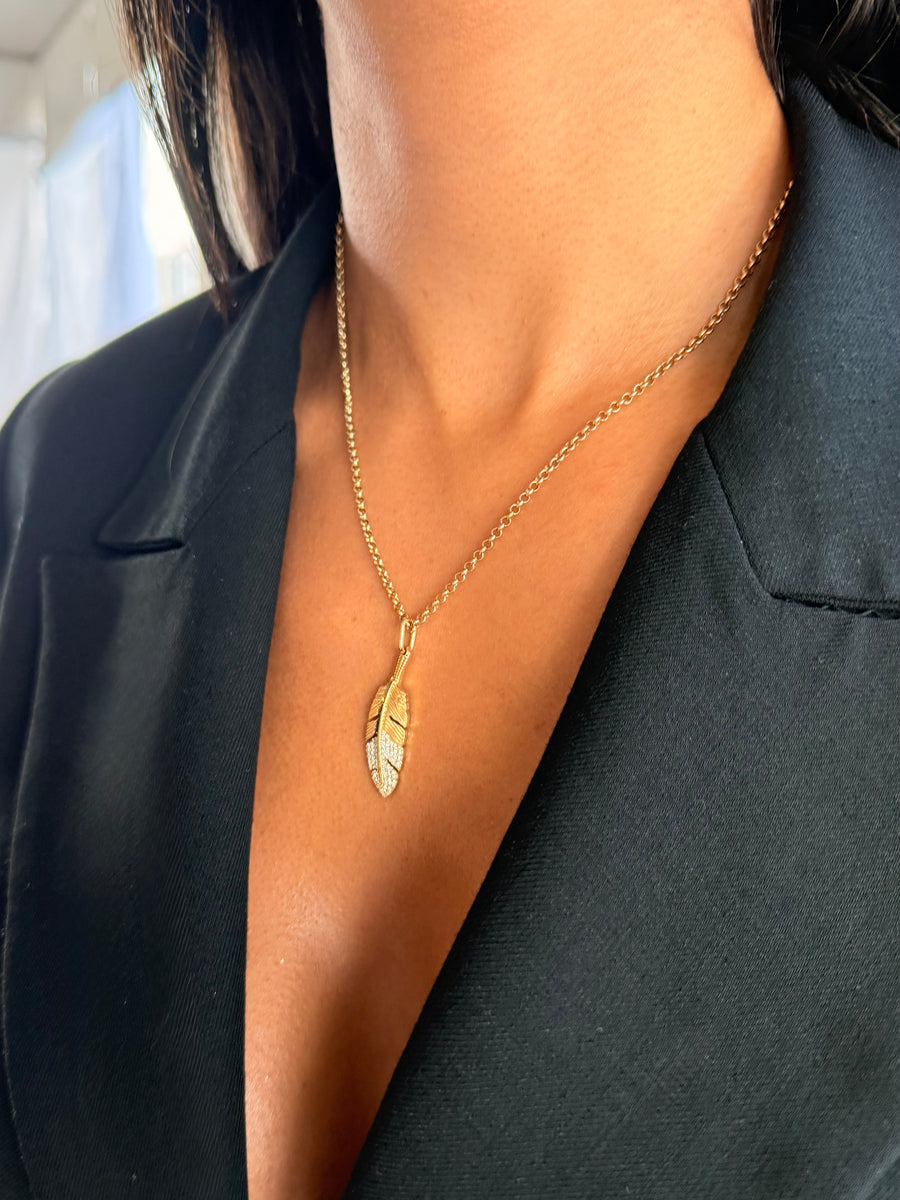 Diamond Feather Pendant - White Gold - - Jewelry - Goldie Paris Jewelry - Moms Pendant