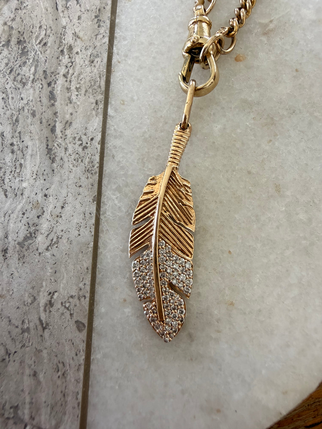 Diamond Feather Pendant - White Gold