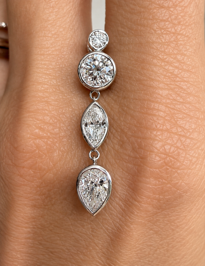 Ava Diamond Drop Earrings • 10K Solid White Gold •Pair