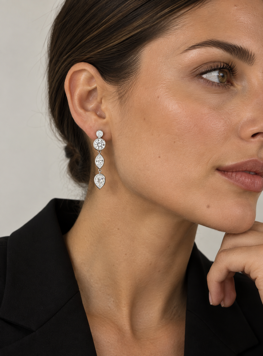 Ava Diamond Drop Earrings • 10K Solid White Gold •Pair
