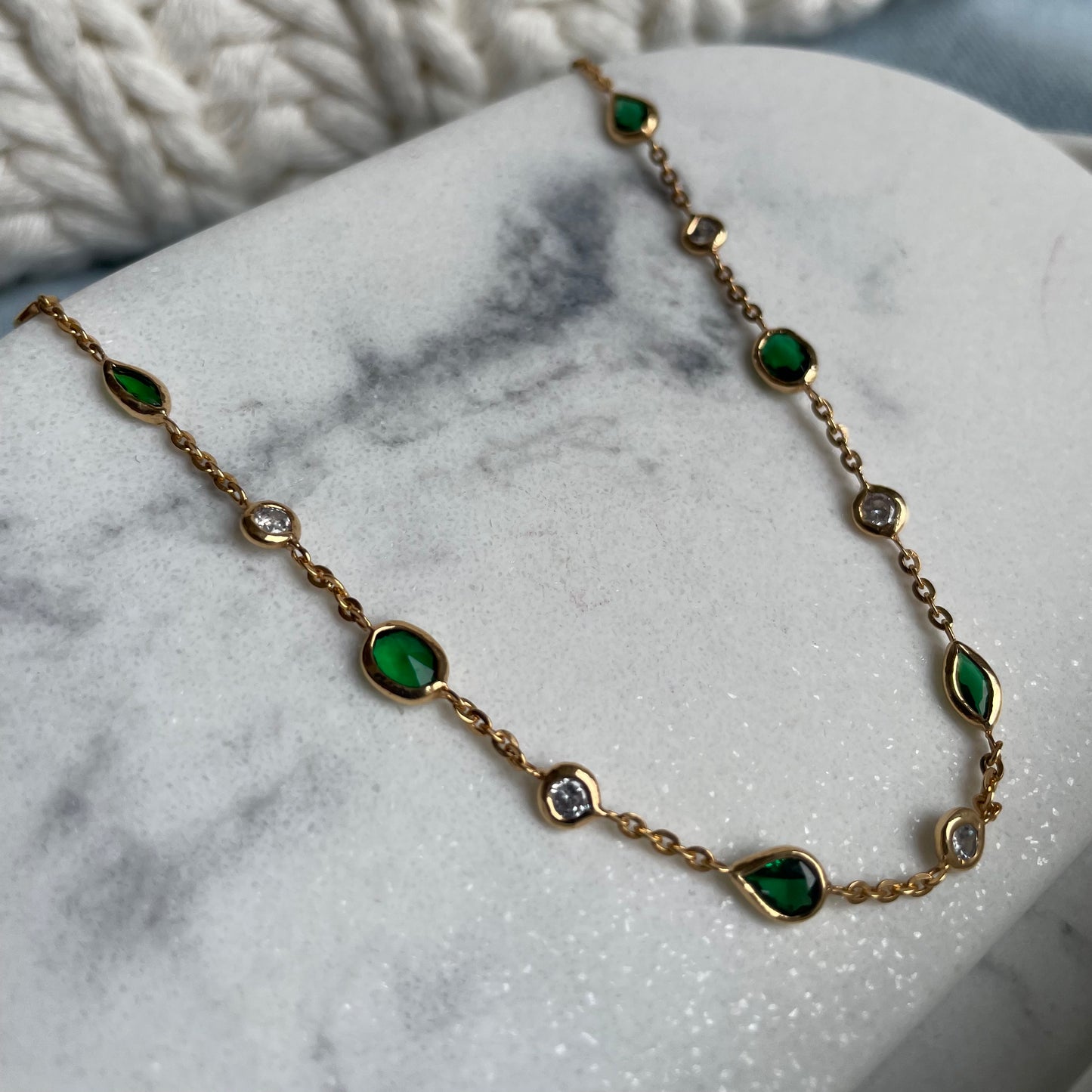 Pear Green Emerald Necklace & Bezel-set Diamond Necklace - - Jewelry - Goldie Paris Jewelry - Green Necklace