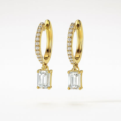 Emerald Drop Diamonds Hoops- Pair