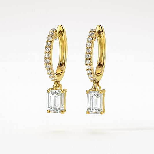 Emerald Drop Diamonds Hoops- Pair