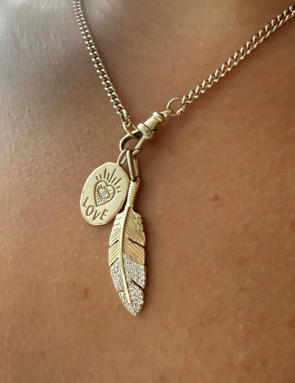Love Oval Diamond Medallion Pendant •10K Solid White Gold