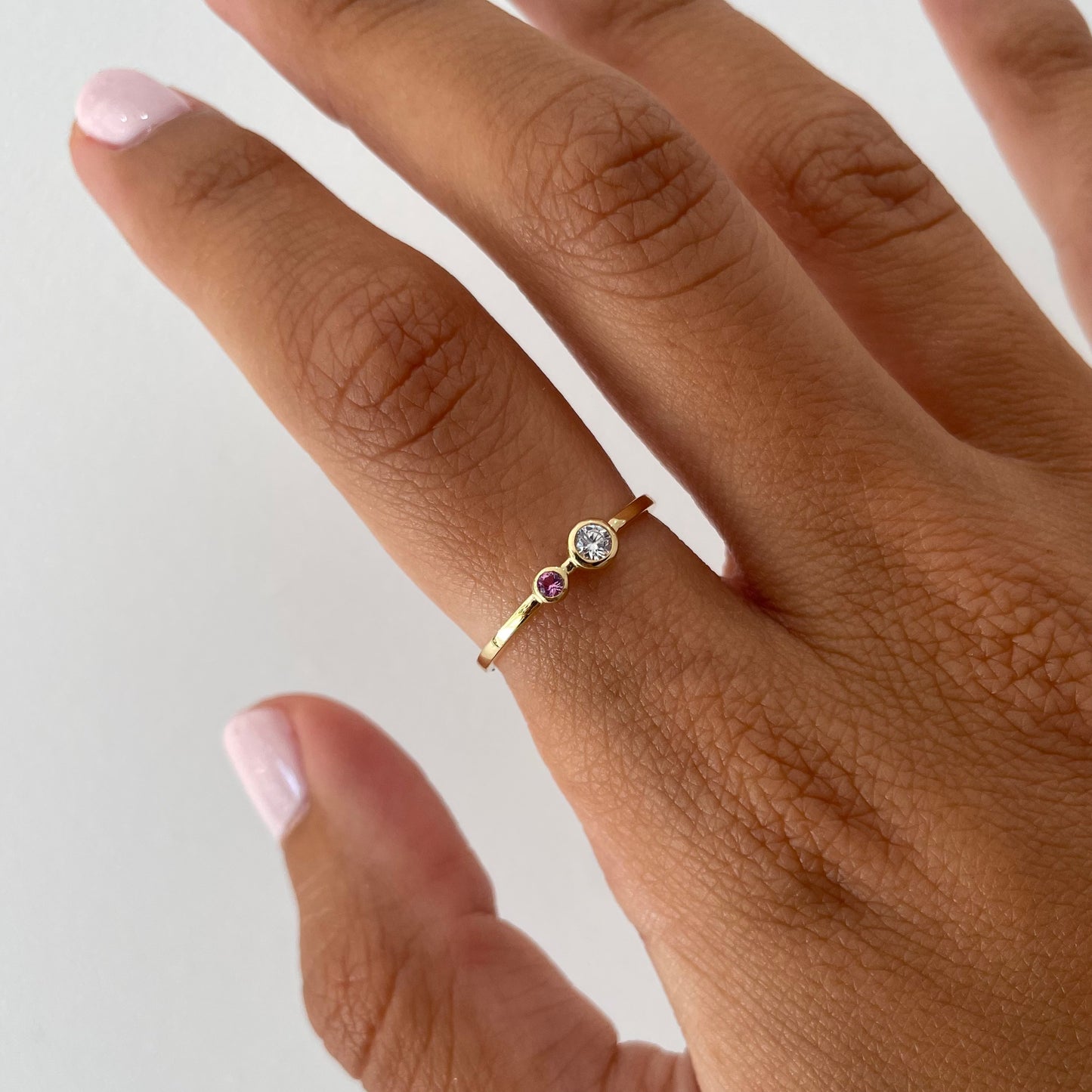 "Jude" Two Bezel set diamond Ring- Pink - - Jewelry - Goldie Paris Jewelry - Bezel Ring stackable