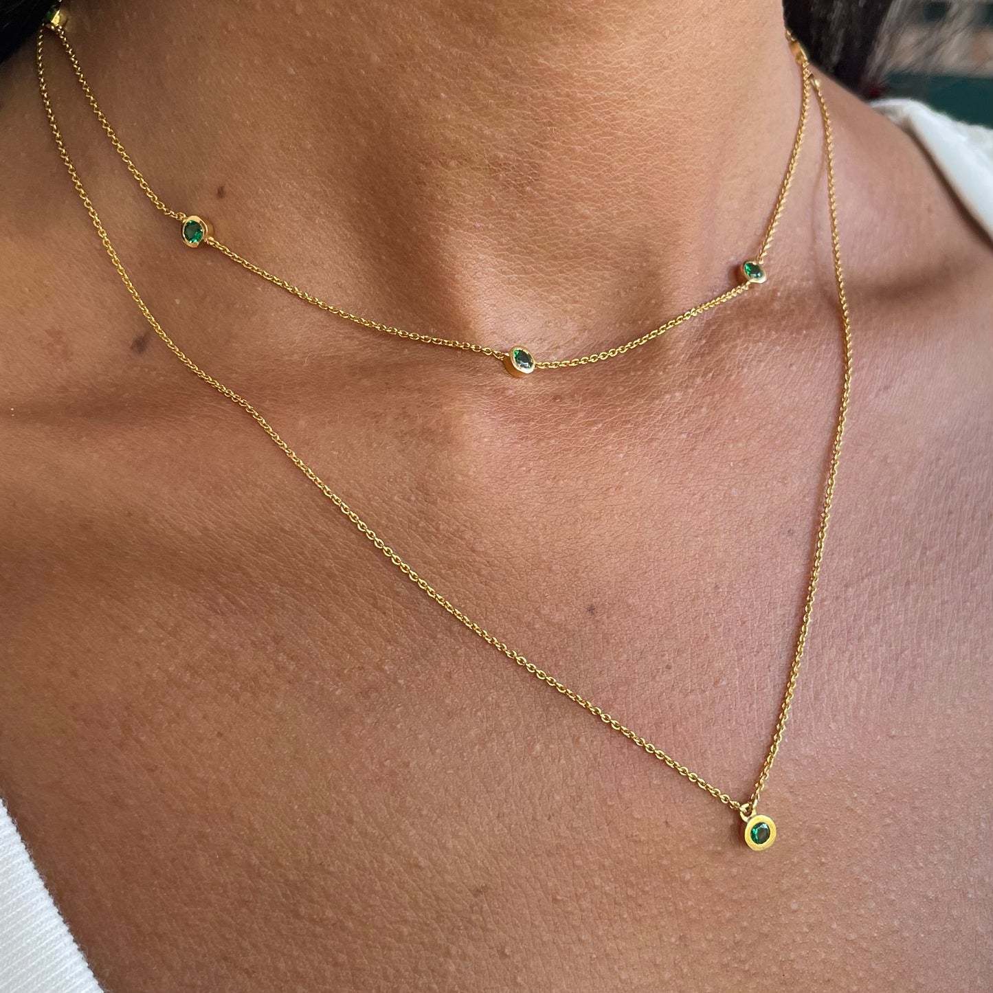 Green Diamonds Bezel Station Necklace - - Jewelry - Goldie Paris Jewelry - Bezel Necklace