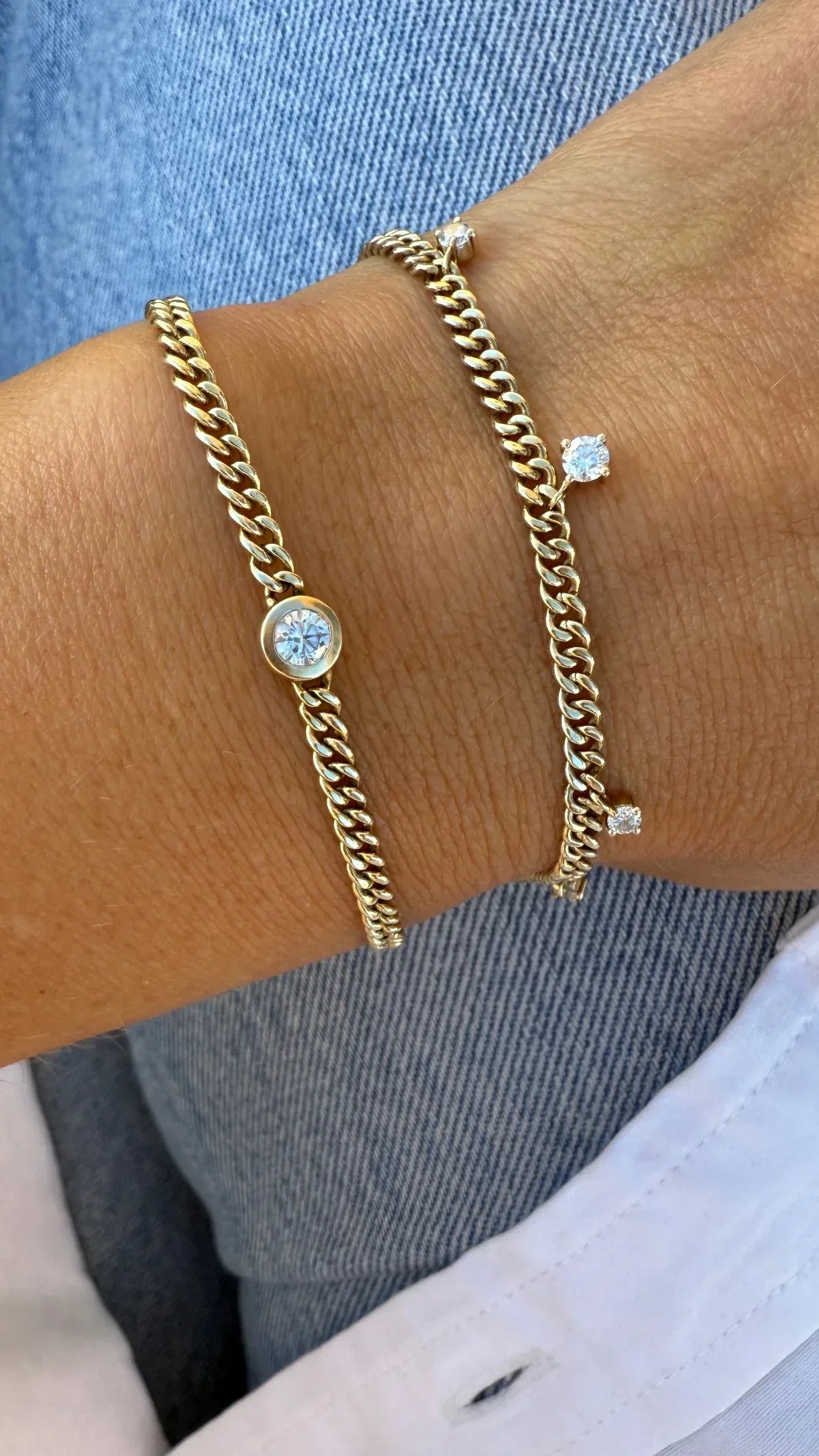 Floating diamonds Classic Curb Chain Bracelet - Goldie Paris Jewellery