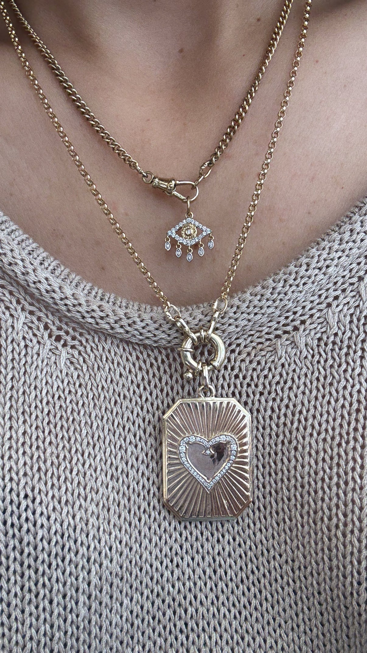 Emma Fluted Heart Diamond Pendant Dogtag