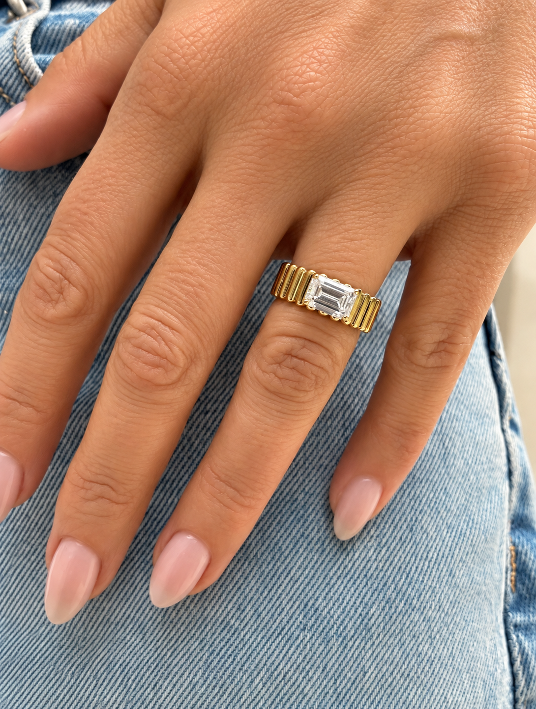 Coogee Cut Emerald Diamond Ring •10K Solid Yellow Gold