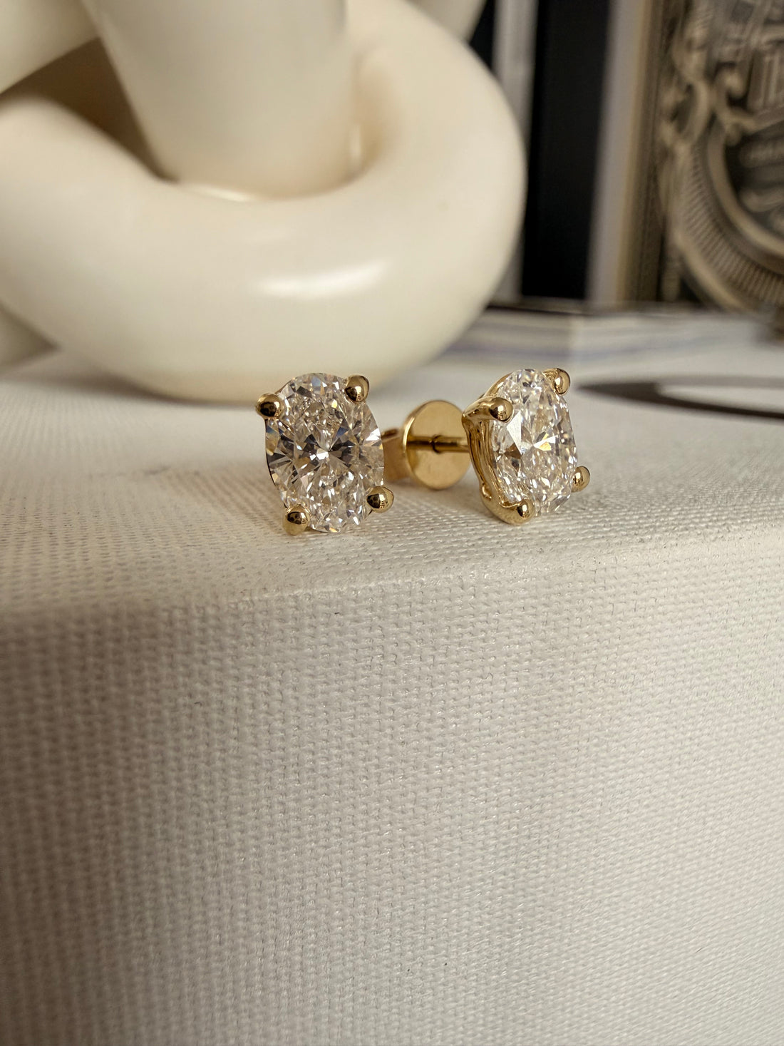 1.5ct Oval Diamond Stud Earrings• 9k Solid Yellow Gold • Pair