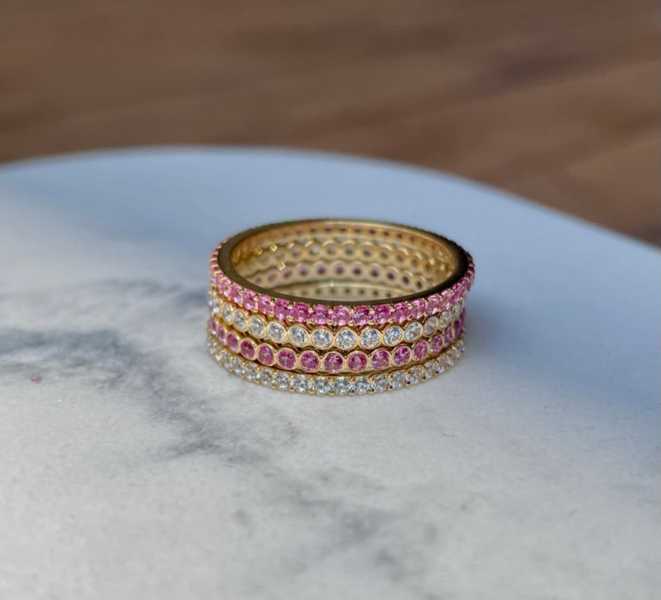 "Ilana" Stackable Bezel Diamond Eternity Band - Pink - - Jewelry - Goldie Paris Jewelry - Bezel Ring stackable