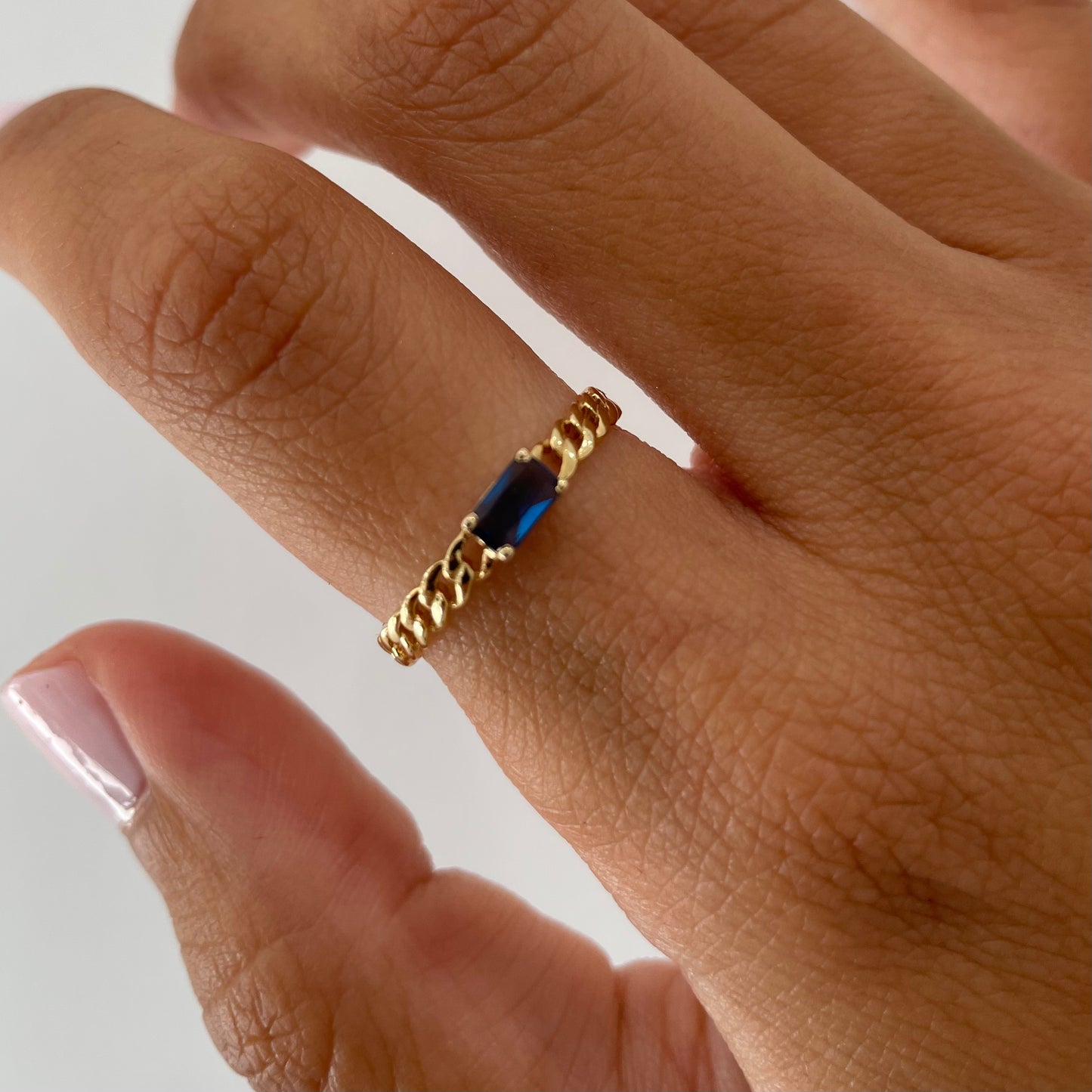 "Nina" Curb chain Link Sapphire Ring - Blue - - Jewelry - Goldie Paris Jewelry - Ring stackable statement