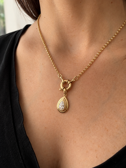 Dee Pear Diamond Pendant • 10K Solid Yellow Gold - - Jewelry - Goldie Paris Jewelry - look-1 Pendant