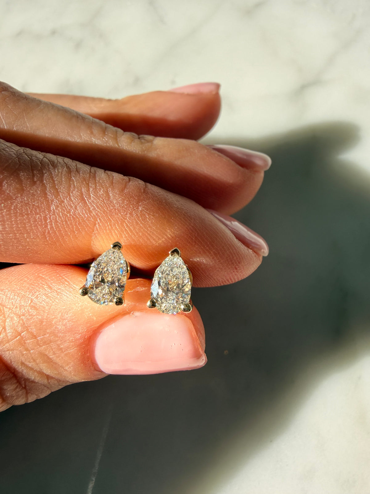 Pear Shape 1ct Diamond Studs• 9k Solid Yellow Gold • Pair