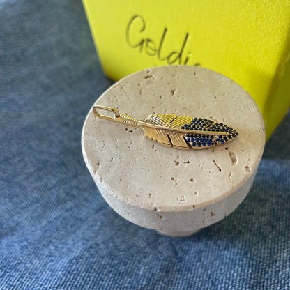 Sapphire Feather Pendant -Blue - - Jewelry - Goldie Paris Jewelry - Pavé Pendant