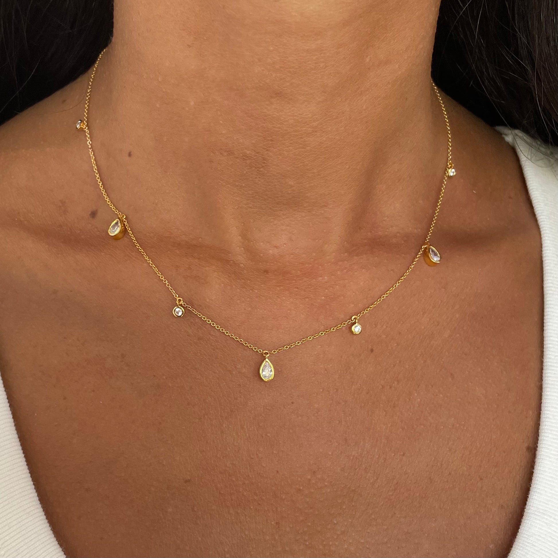 Teardrop drip Diamonds Floating Necklace - - Jewelry - Goldie Paris Jewelry - Necklace