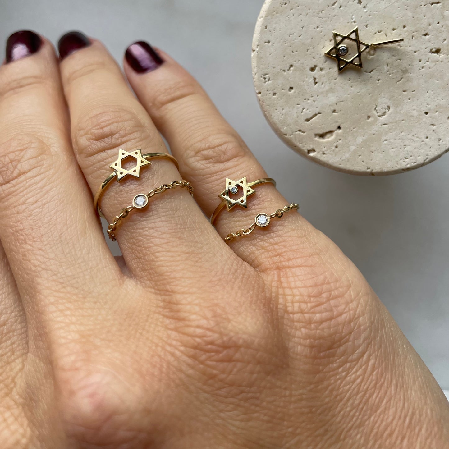 Star of David Ring with Diamond - - Jewelry - Goldie Paris Jewelry - 10 ct Evil Eye Ring