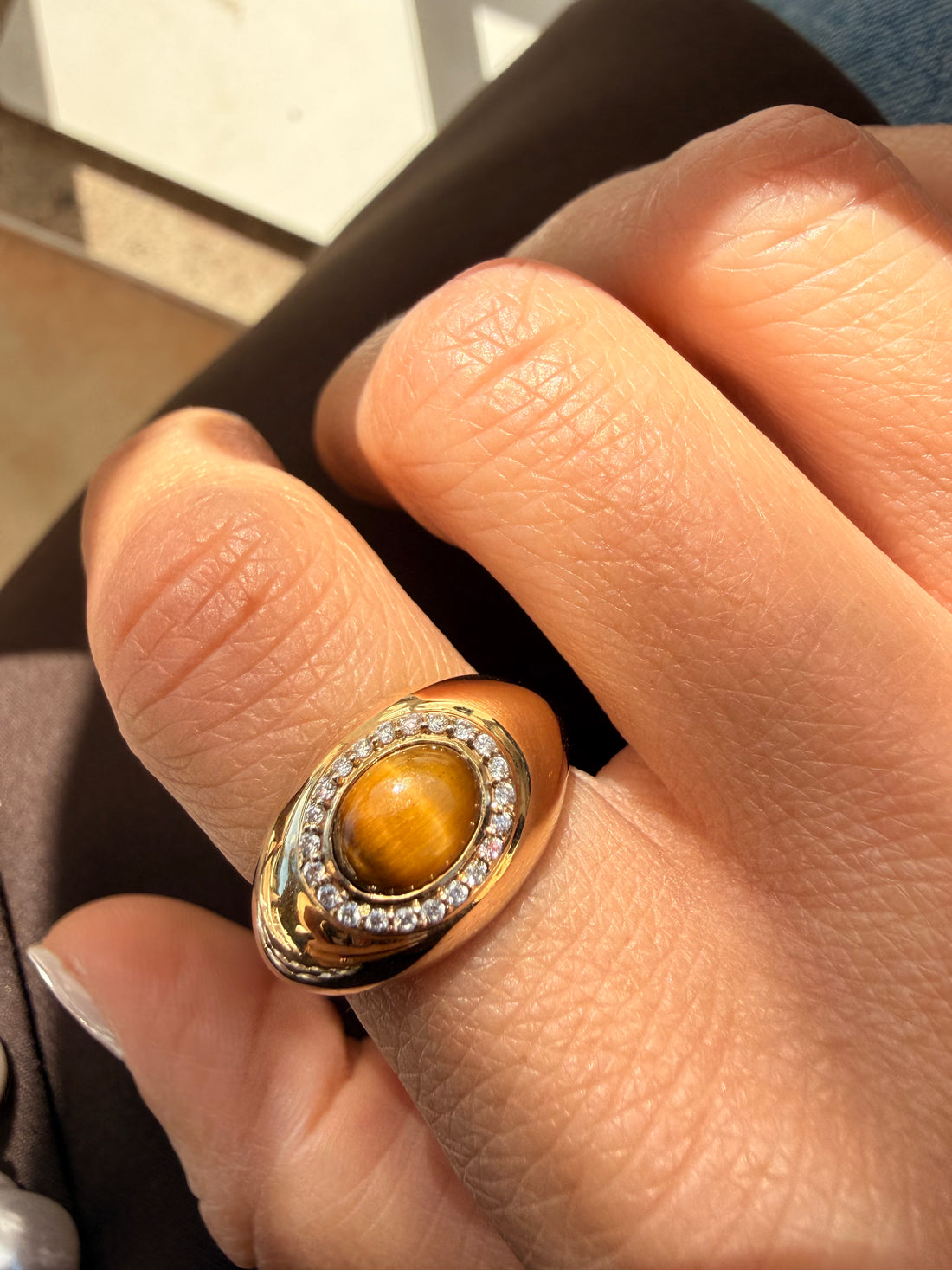 Tamara Tiger Eye Solid Gold Ring