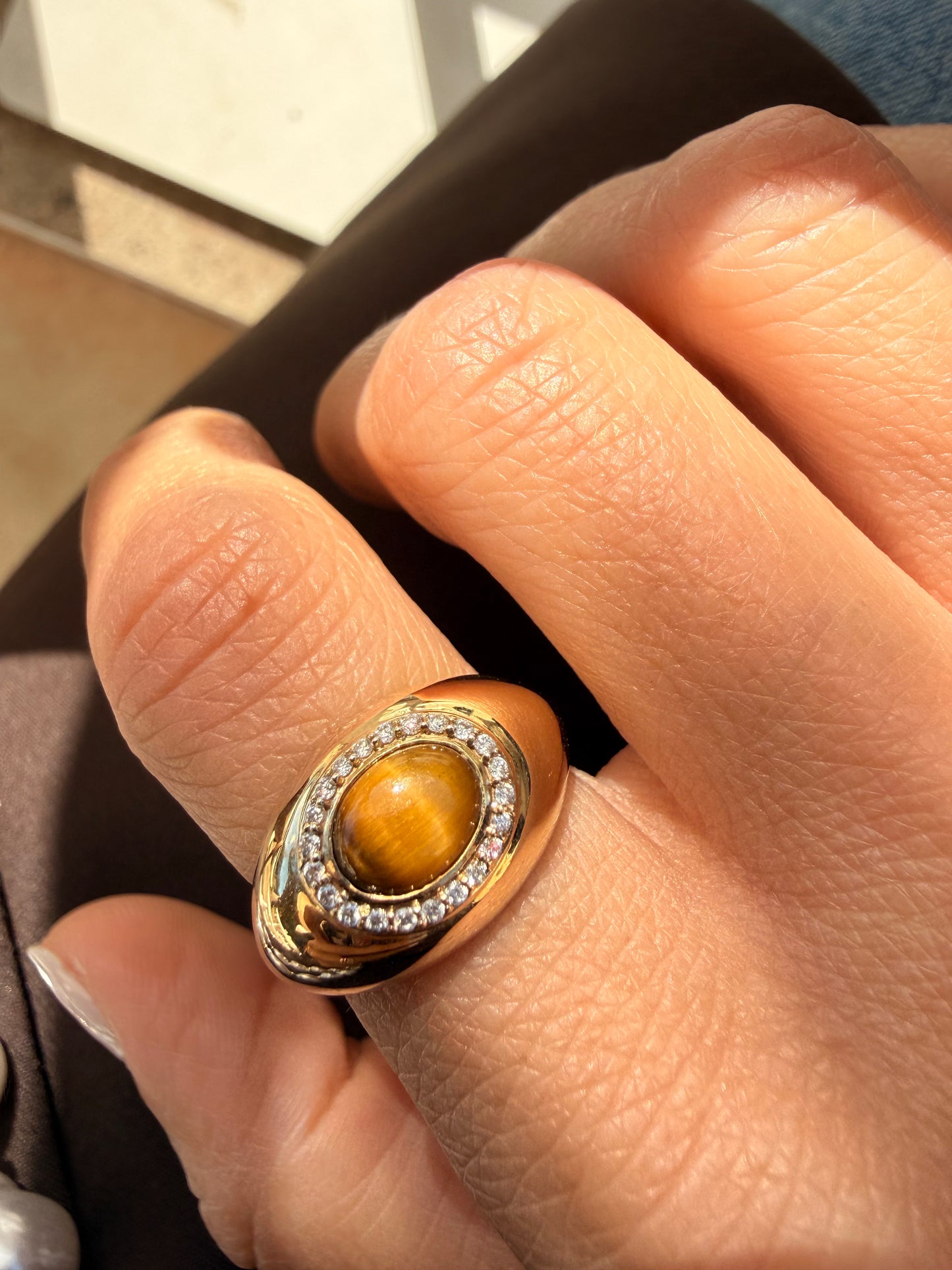 Tamara Tiger Eye Solid Gold Ring