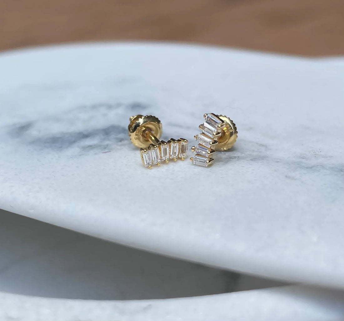 5 Diamonds Baguette Cluster Stud Earrings
