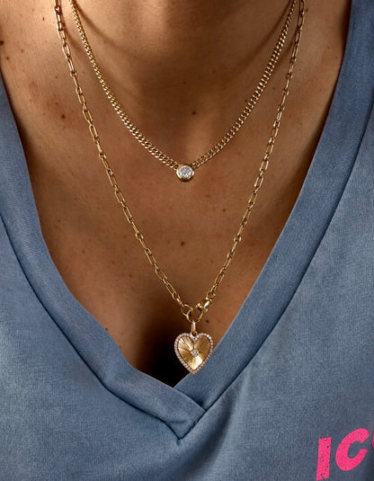 Diamond Bezel Classic Curb Chain Necklace • 10K Solid Yellow Gold - - Jewelry - Goldie Paris Jewelry - Necklace