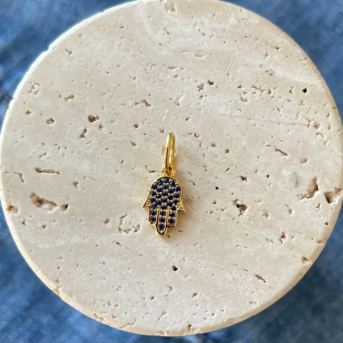 Mini Sapphire Hamsa Pendant/ Charm