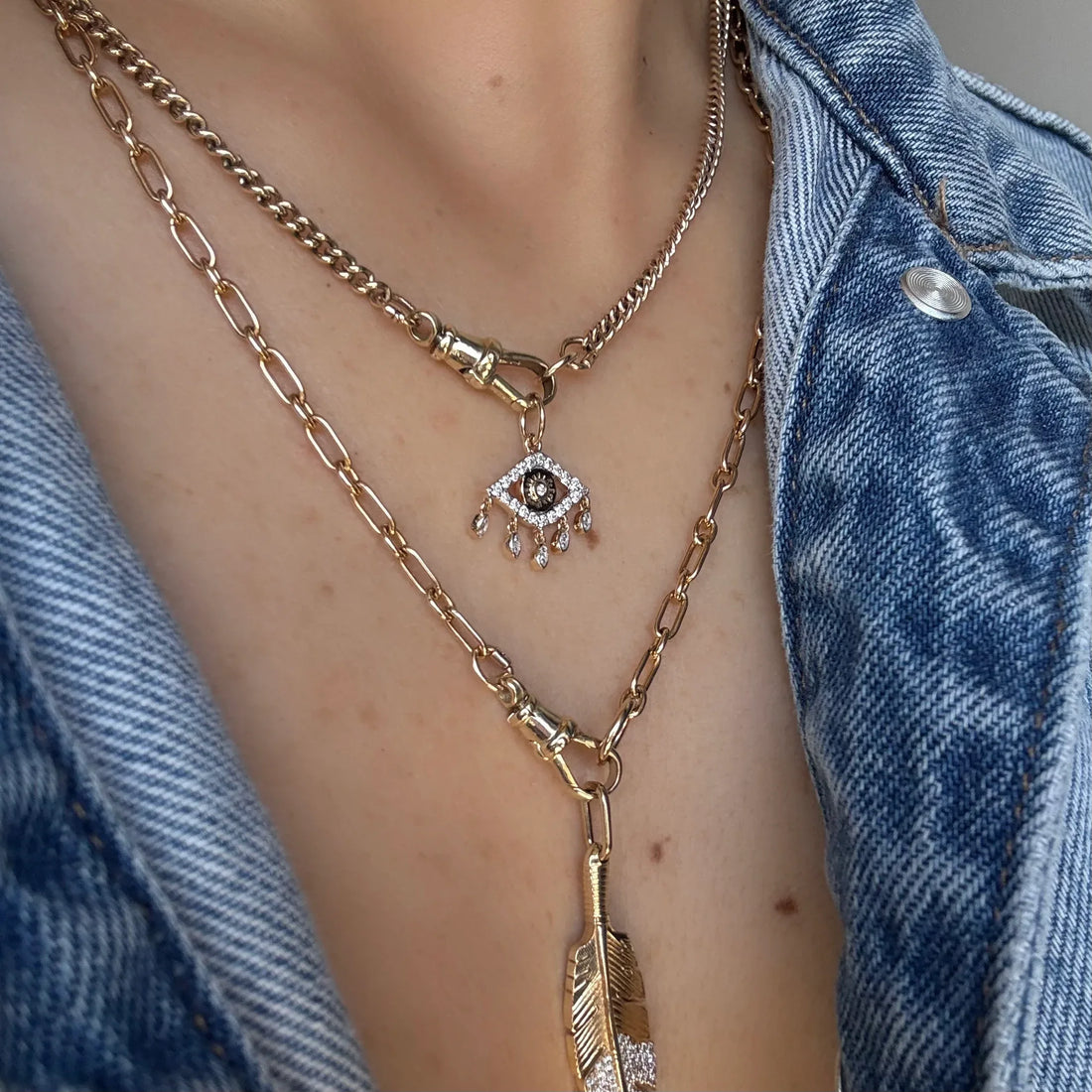 Naomi Evil Eye Floating Pendant - White Gold