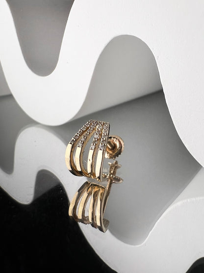 Four-Row Pavé Diamond EarCuffs Huggies Earrings
