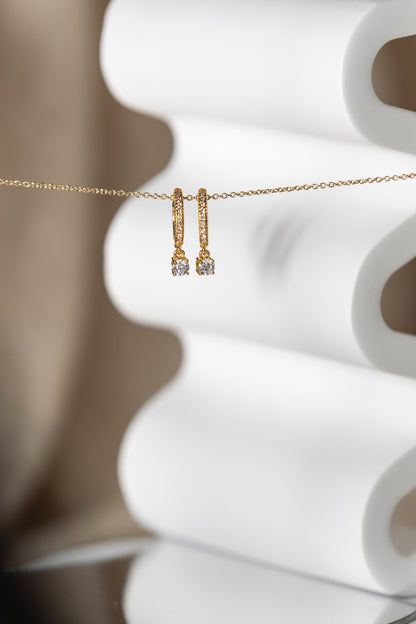 "Daniella" Diamonds Hoops Earrings with one dangling diamond - Pair