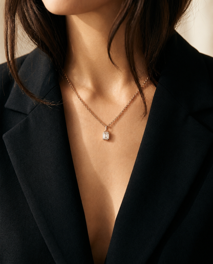 Radiant-Cut Diamond Pendant •10K Solid White Gold