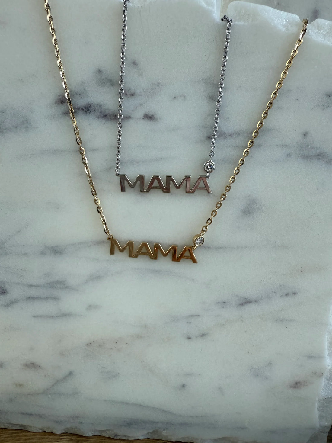 Mama Bezel Diamond Necklace - 14k Yellow Gold