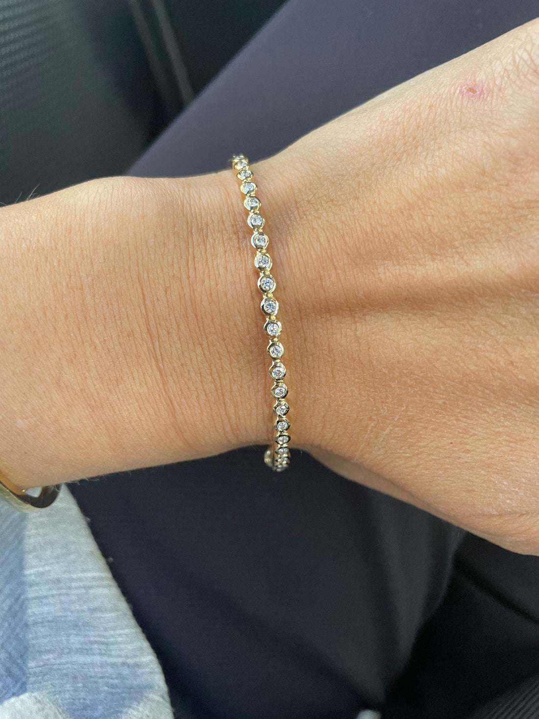 Chloe Bezel-Set Diamond Bangle •10K Solid White Gold