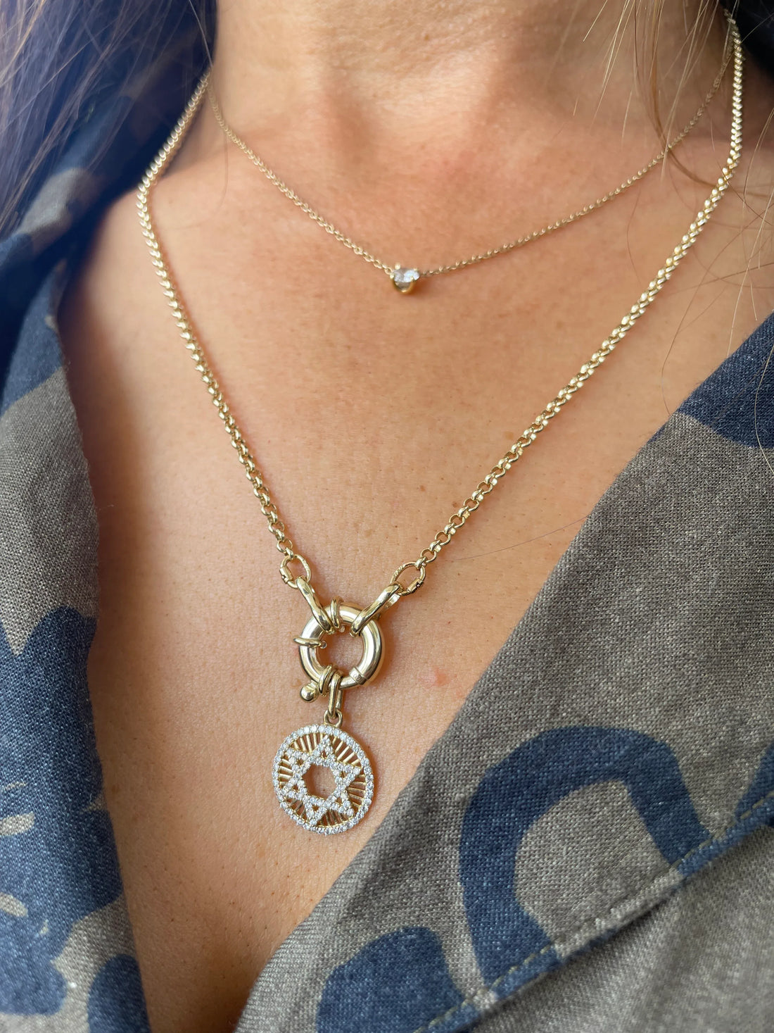 Norit Star of David Medallion Pendant with diamonds