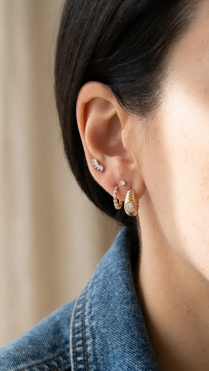 Fluted Cloud Oval Diamond Huggies• Pair• 9K Solid Yellow Gold