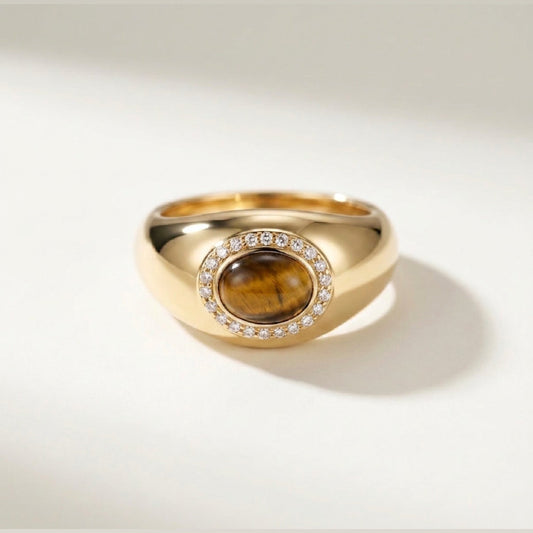 Tamara Tiger Eye Solid Gold Ring